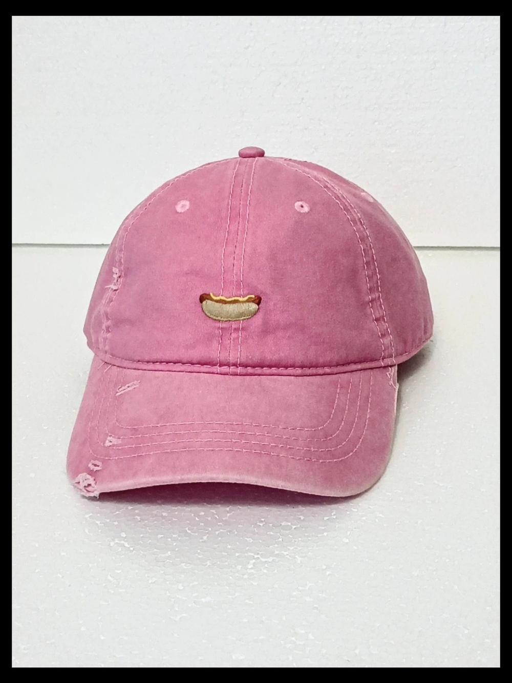 American Eagle Outfitters Pink Baseball Cap with Hot Dog Embroidery